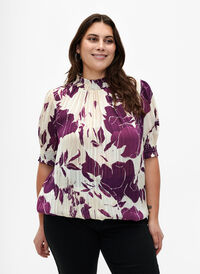  Smock-blouse met korte mouwen en print, D.Purple Graphic AOP, Model