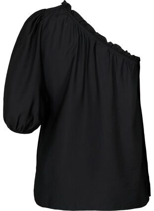 One-shoulder blouse in viscose, Black, Packshot image number 1