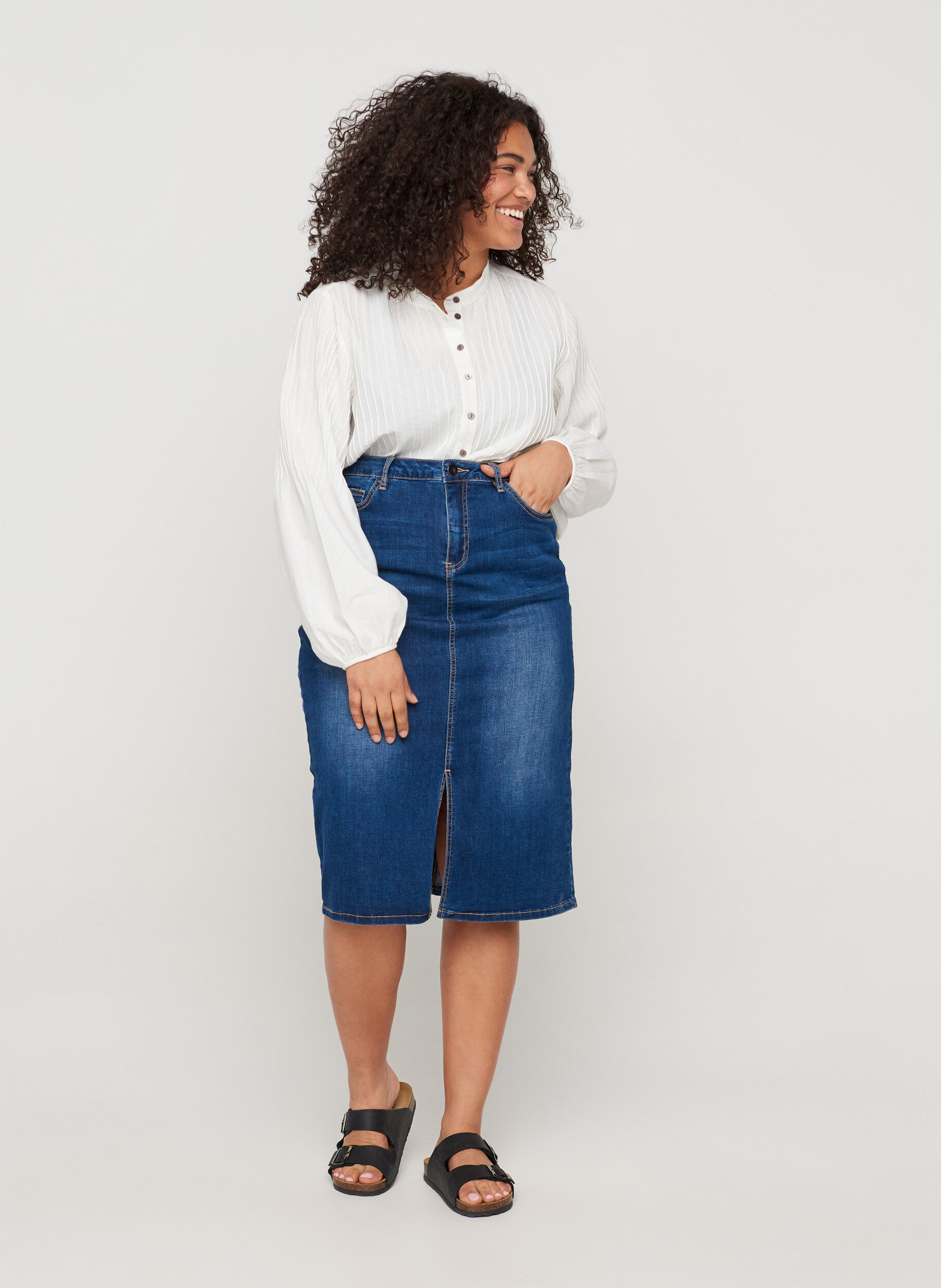 ZizziDenim midi-rok met split, Blauw, Model image number 1