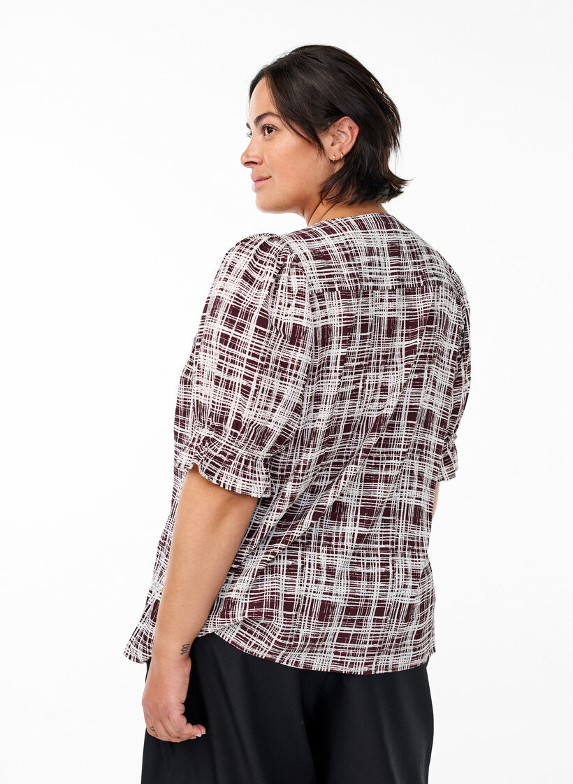 Shirtblouse met 1/2 mouwen, Donker Bordeaux, Model image number 2
