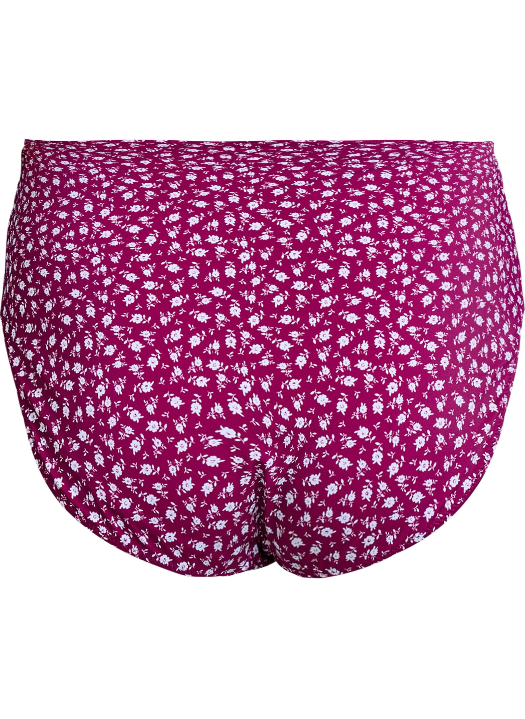 Zizzi Bas de bikini taille extra haute avec imprim&eacute; floral, Bordeaux, Packshot image number 1