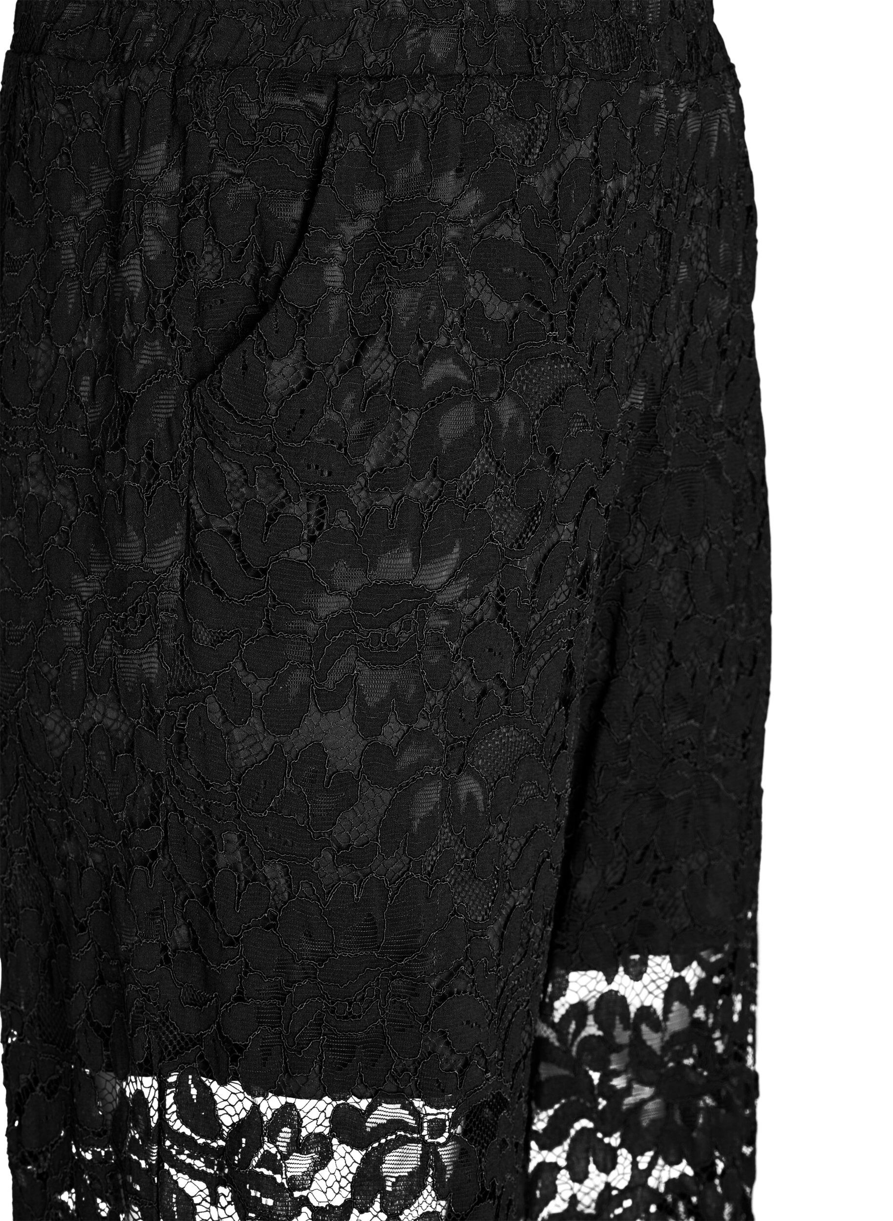 Zizzi Pantalon taille haute en dentelle &agrave; coupe droite, Noir, Packshot image number 2