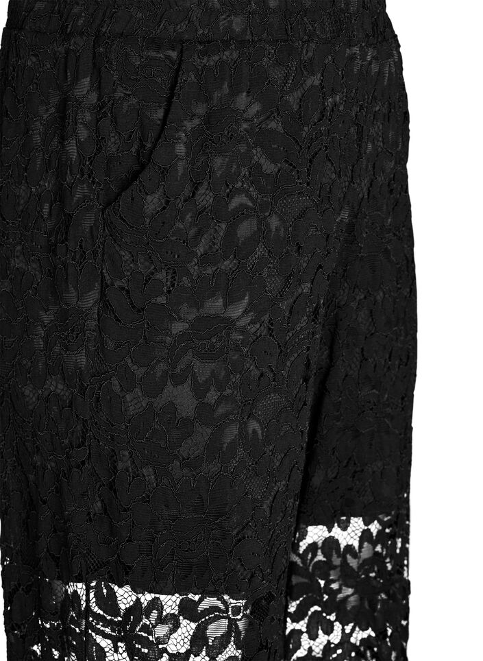 Pantalon taille haute en dentelle &agrave; coupe droite, Noir, Packshot image number 2