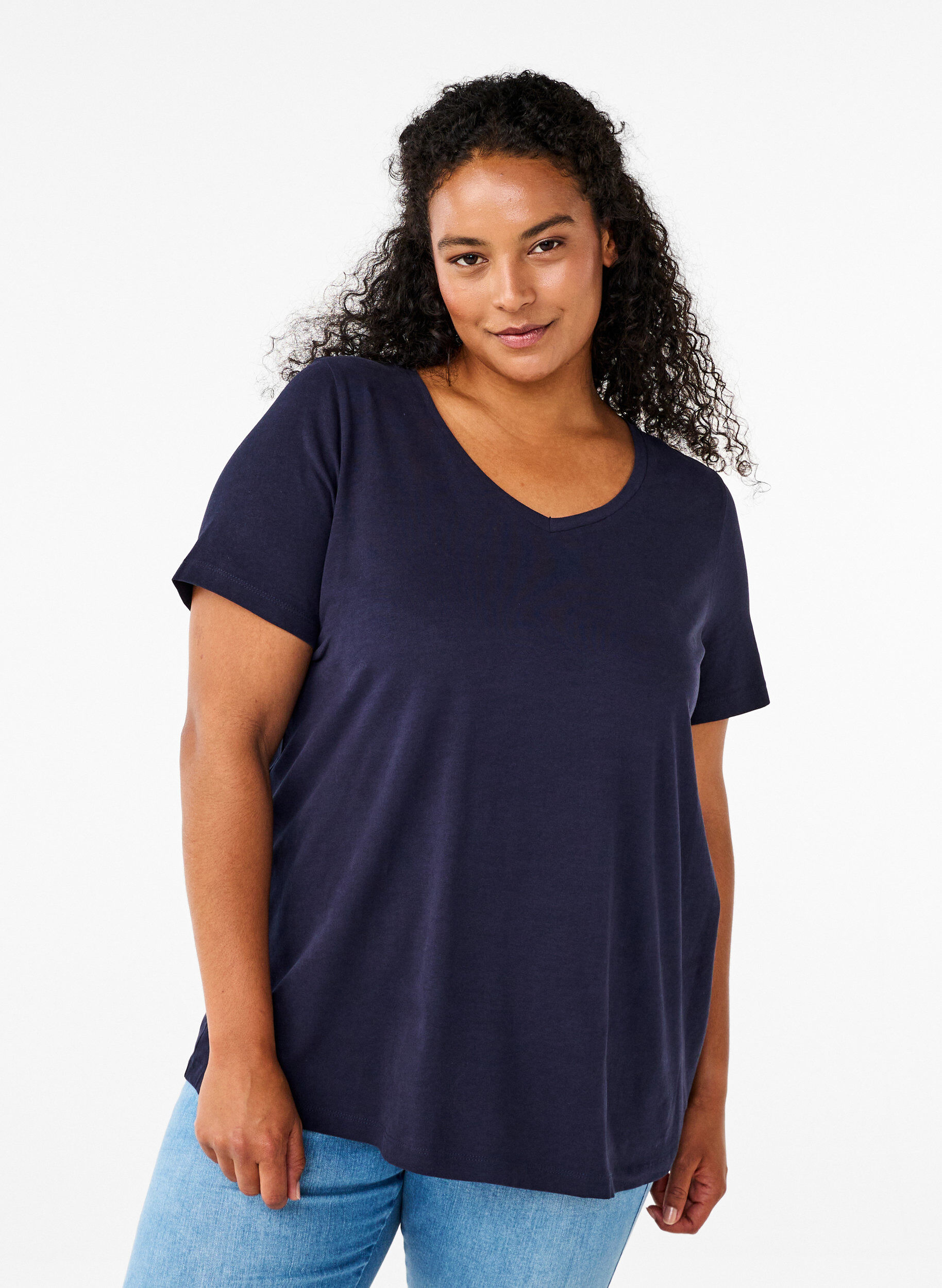 ZizziT-shirt en coton uni basique, Bleu, Model image number 0
