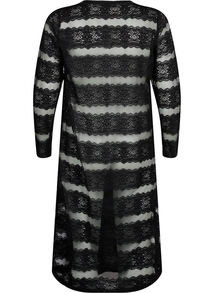 Robe mi-longue à dentelle et mesh, Black, Packshot image number 1