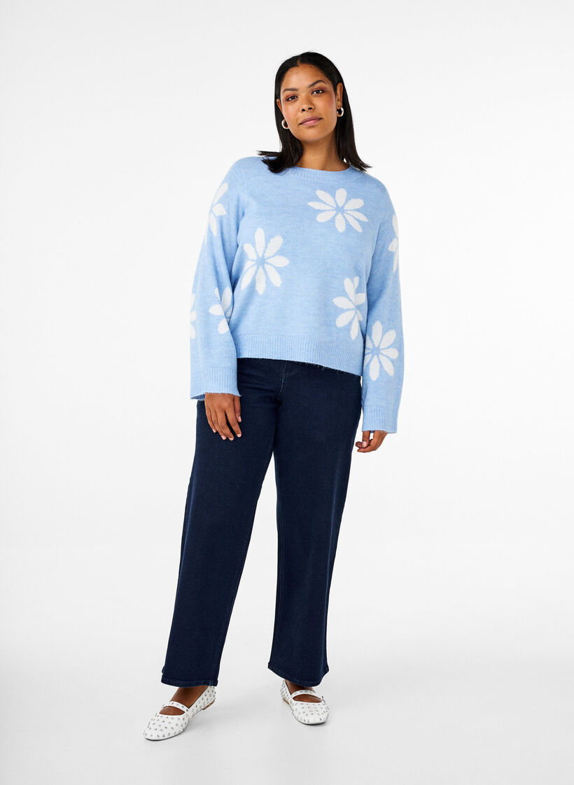 Gebreide blouse met bloemen, Della R. Blue Comb, Model image number 2