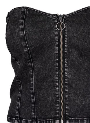 Top corset en denim avec fermeture éclair, Black, Packshot image number 2
