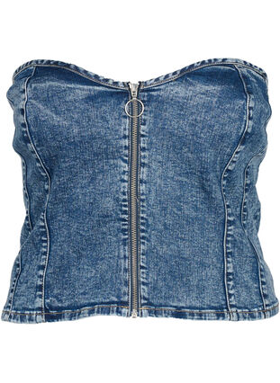 Top corset en denim avec fermeture éclair, Blue denim, Packshot image number 0