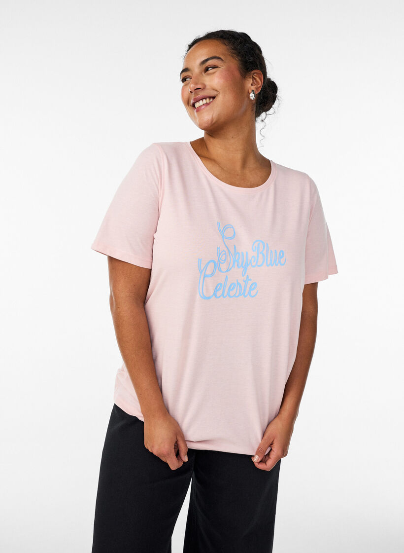 T-shirt imprim&eacute;, Rose poudr&eacute;e, Model image number 0