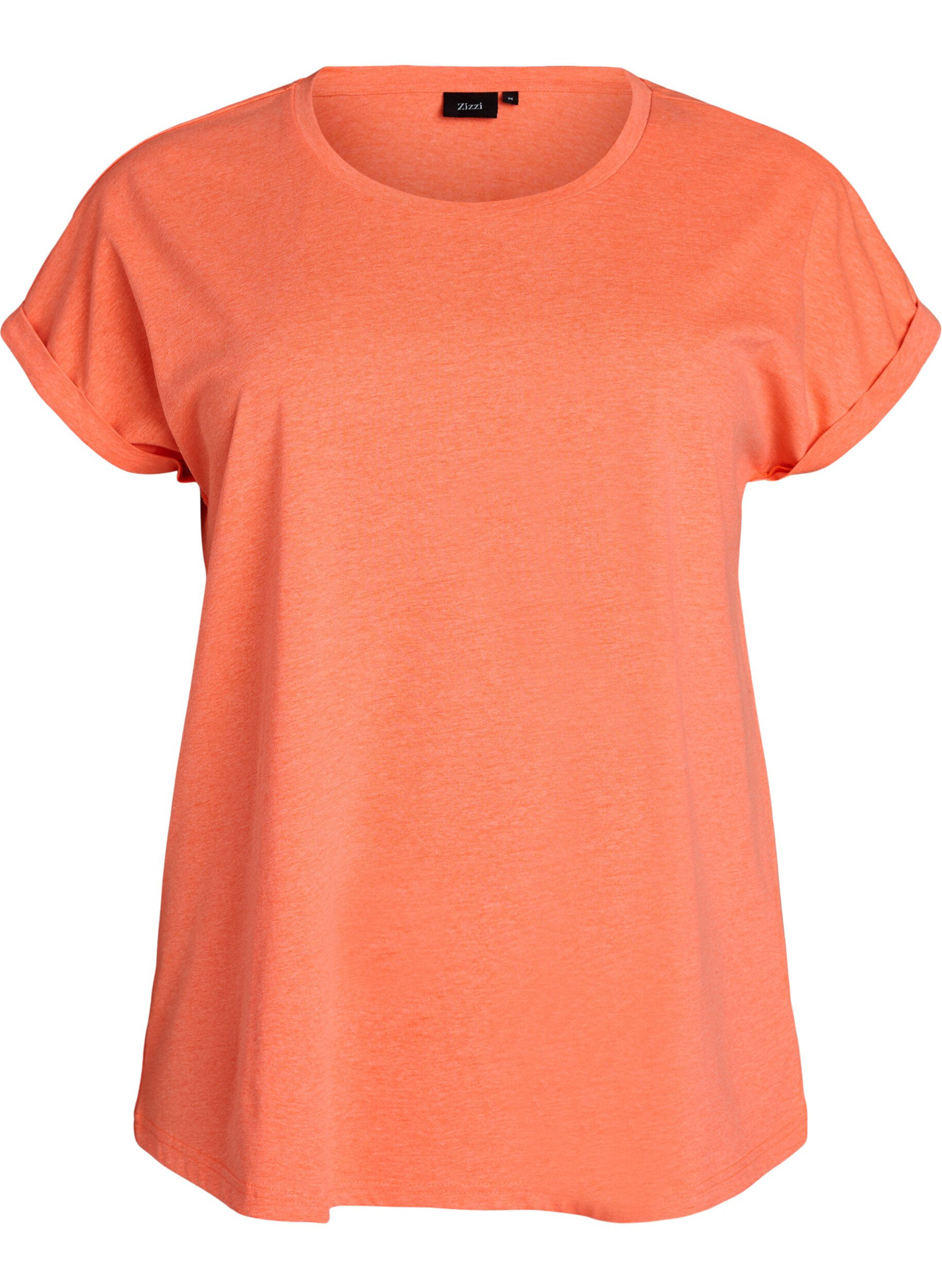 Zizzi T-shirt en coton n&eacute;on, Orange, Packshot image number 0