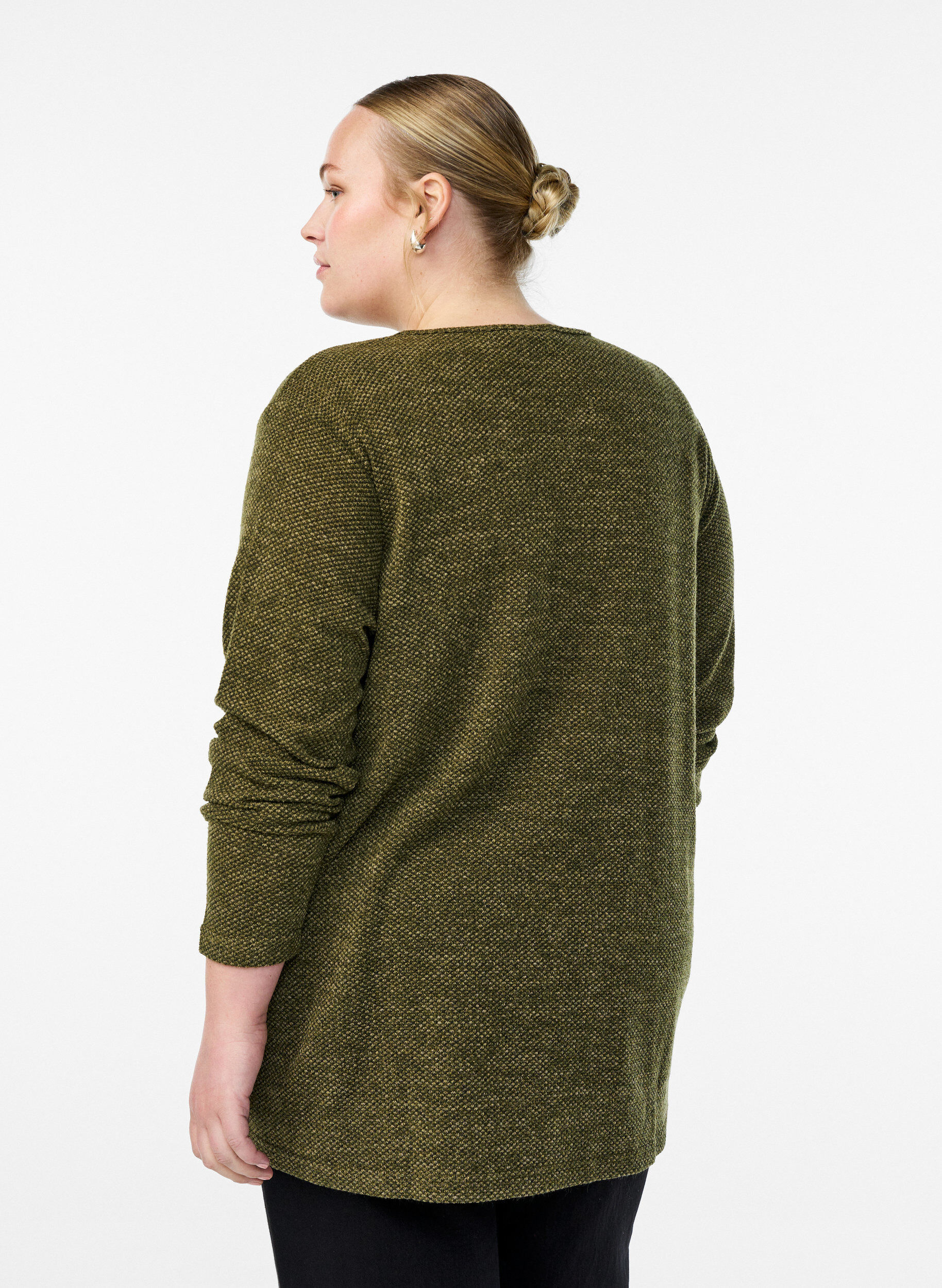 Zizzi Blouse &agrave; manches longues avec texture, Vert, Model image number 2