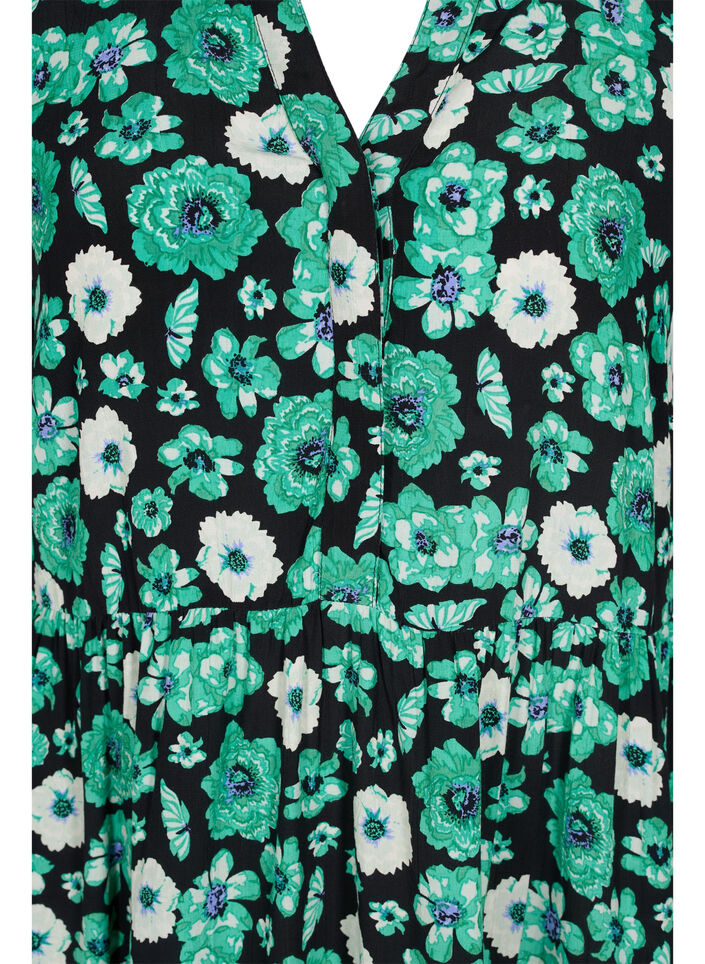 Gebloemde tuniek in viscose, Green Flower AOP, Packshot image number 2