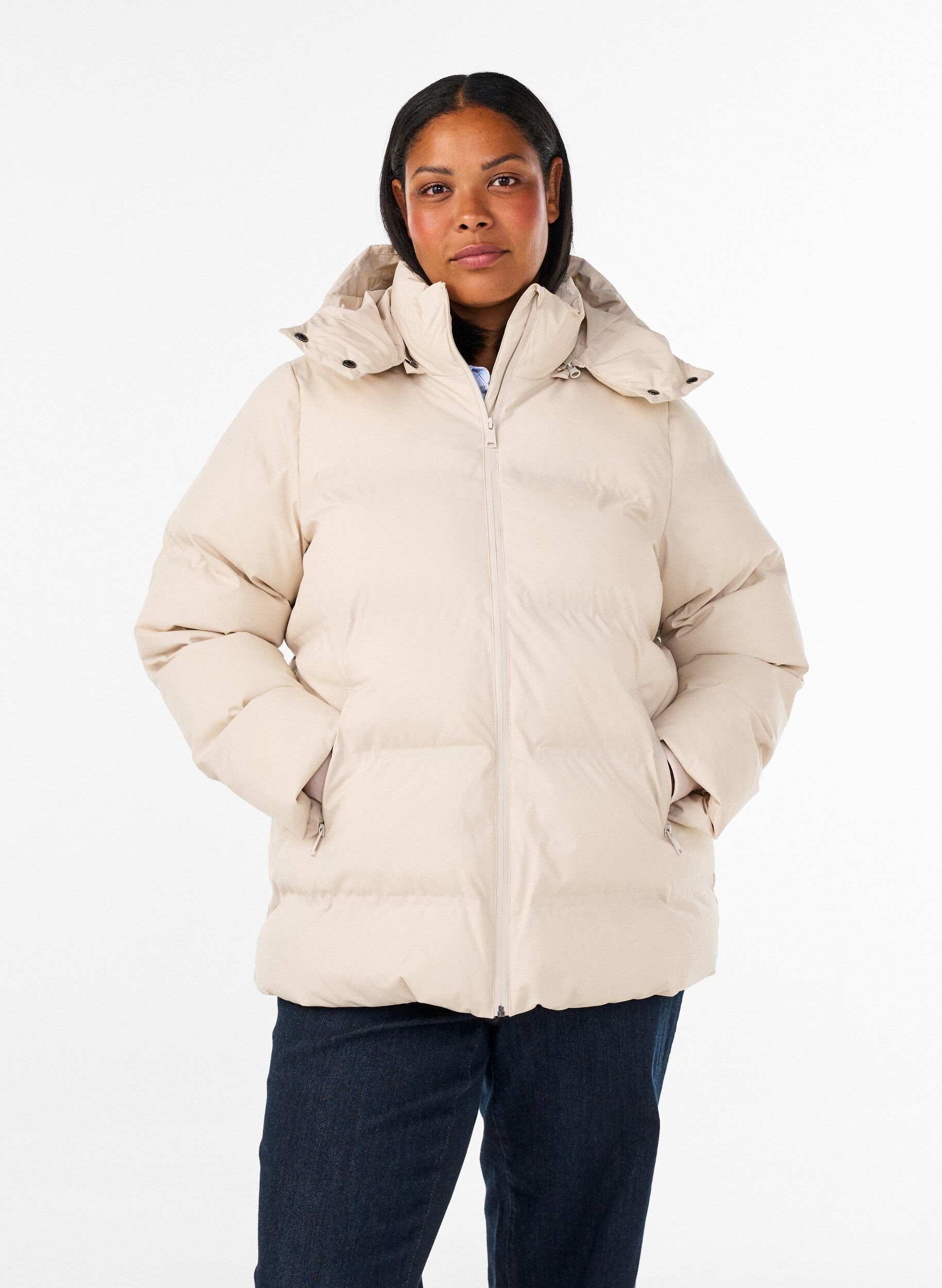 ZizziDoudoune courte avec capuche amovible, Vanille, Model image number 0