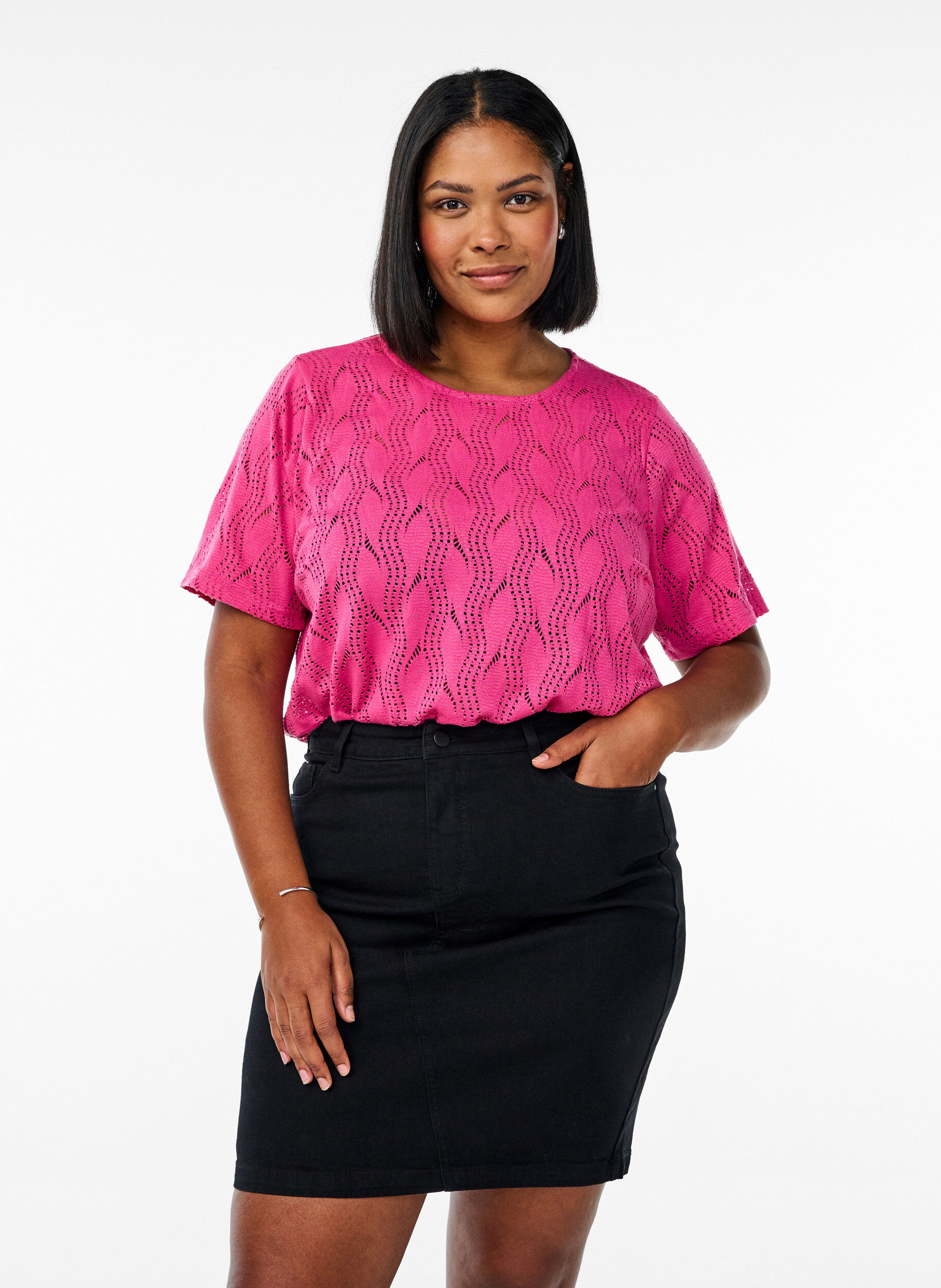 ZizziFLASH - Nauwsluitende denim rok, Zwart, Model image number 0