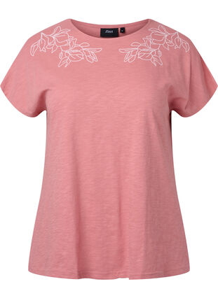 T-shirt en coton avec imprimé feuilles, Old Rose W. Leaf, Packshot image number 0