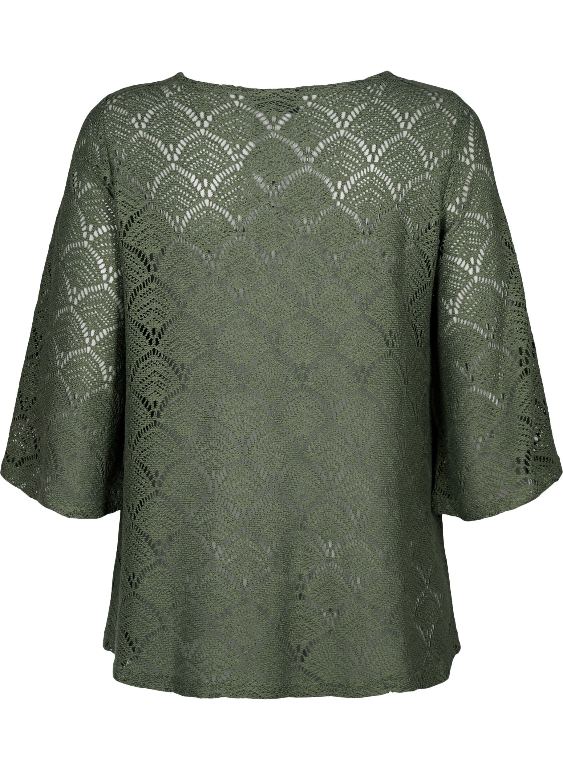 ZizziCrochet Blouse met 3/4 mouw, Thyme, Packshot image number 1