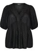 Viscose blouse met een stippenstructuur en V-hals, Zwart, Packshot image number 0