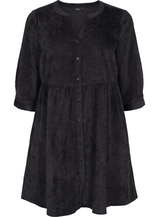Robe en velours avec manches 3/4 et boutons, Black, Packshot image number 0