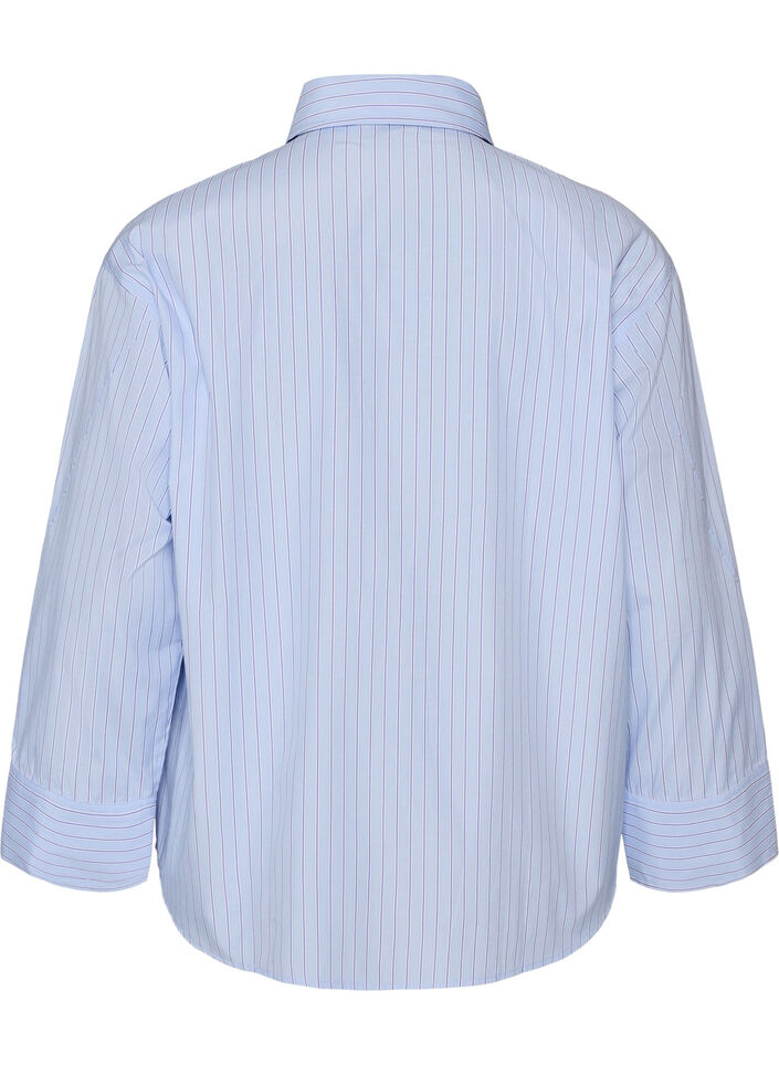Gestreept shirt met wijde manchetten, Blauw, Packshot image number 1