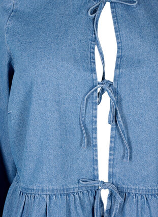 Denim peplum blouse met striksluiting, Light Blue Denim, Packshot image number 2