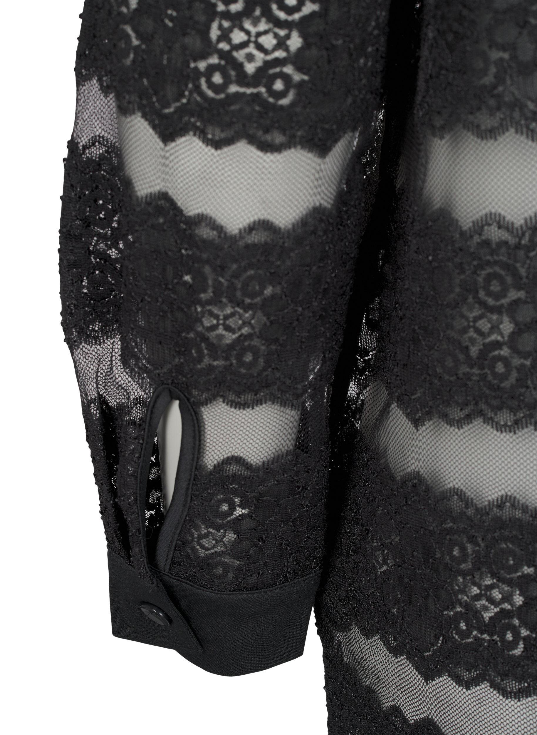 ZizziLosse blouse met kant en doorschijnend mesh, Black, Packshot image number 3