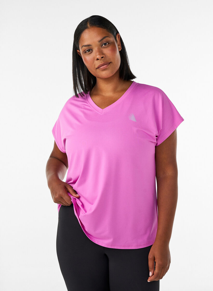 Sportief t-shirt met korte mouwen en v-hals, Paars, Model image number 0