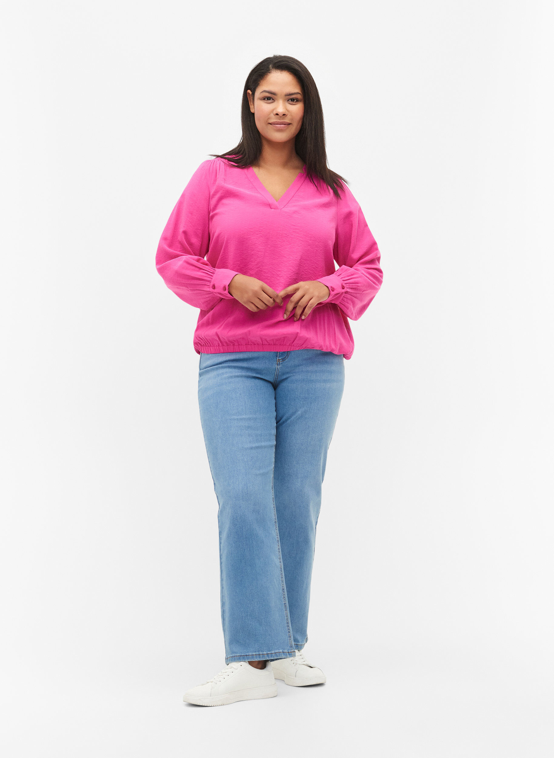 ZizziViscose blouse met v-hals, Raspberry Rose, Model image number 2