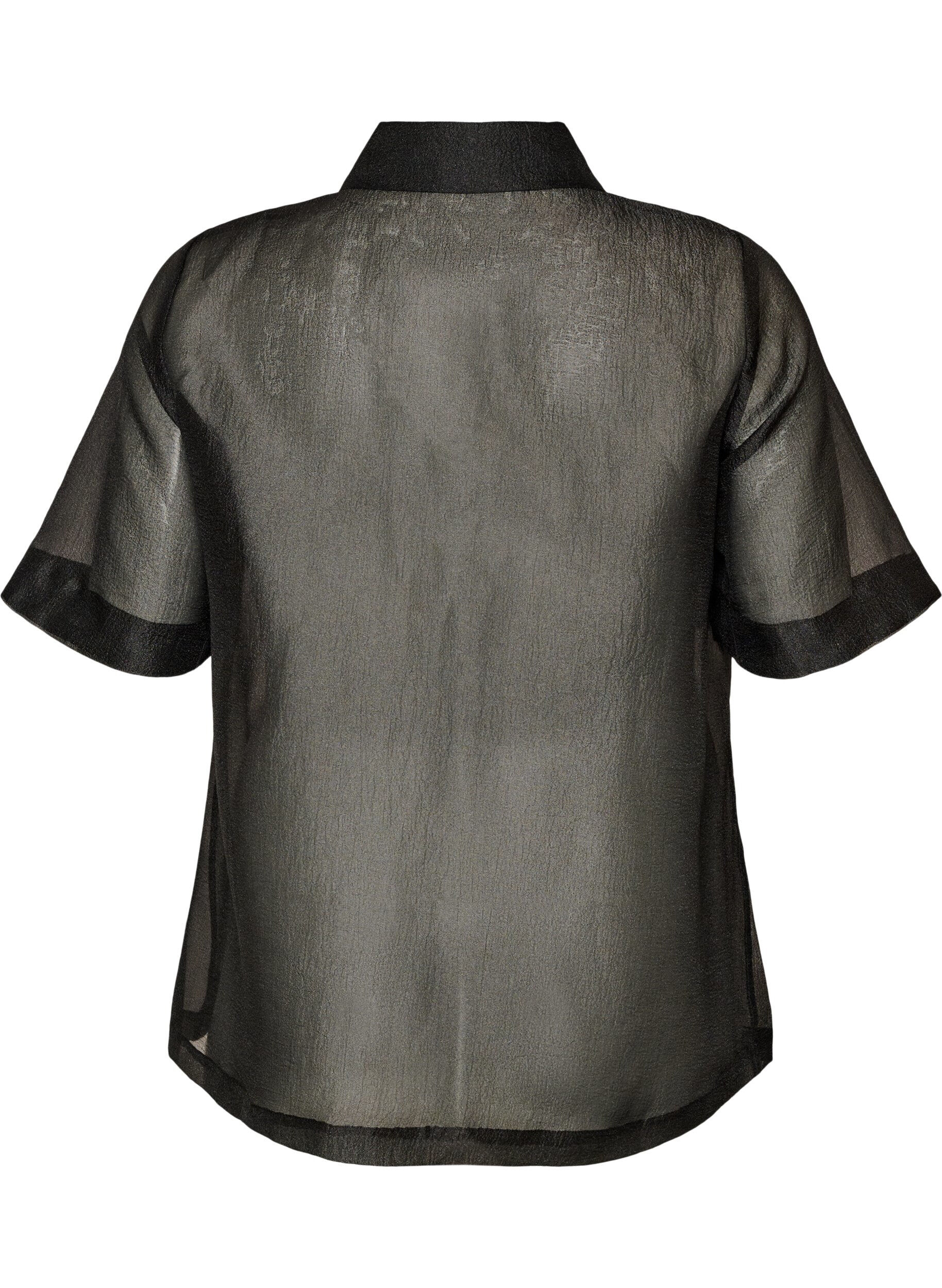 ZizziTransparant shirt met korte mouwen met borstzakken, Zwart, Packshot image number 1