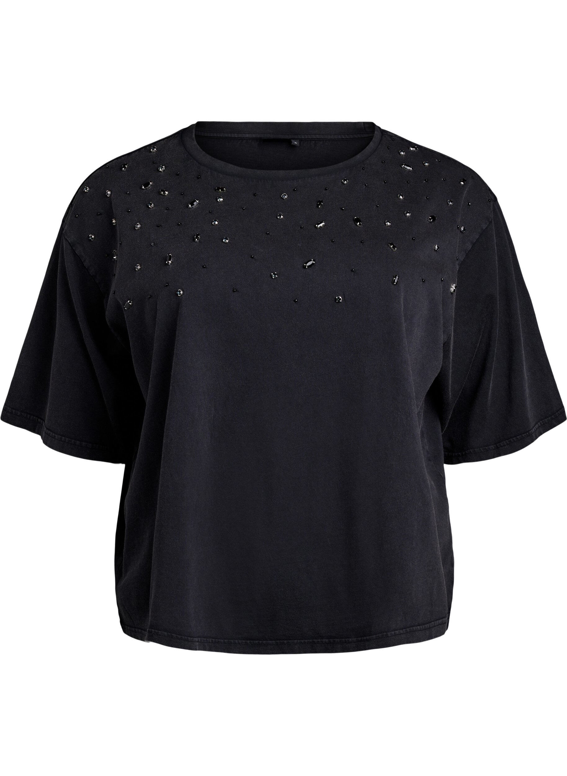 ZizziBoxy T-shirt met parels en strass-steentjes, Grijs, Packshot image number 0