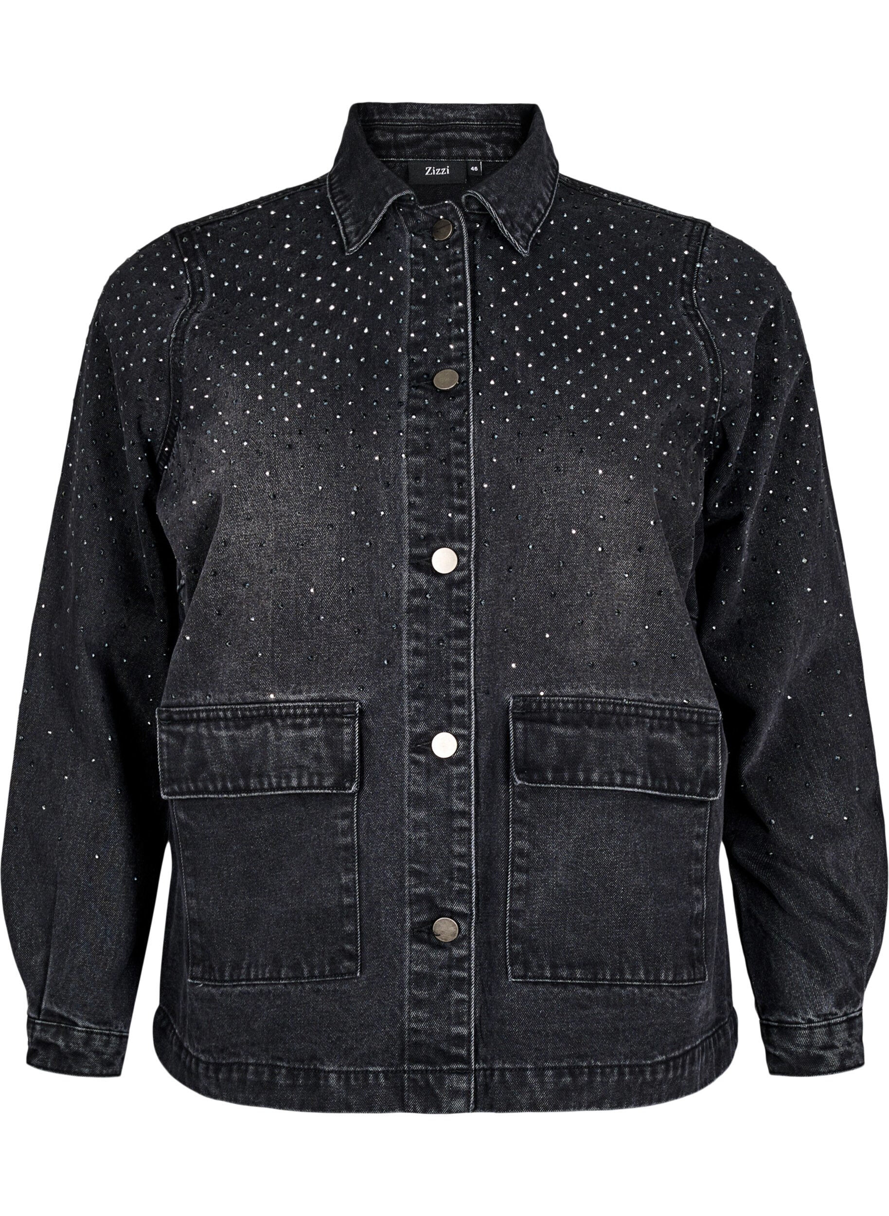 Veste en jean avec strass et grandes poches avant