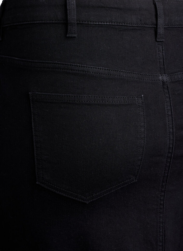 FLASH - Halflange denimrok met een voorsplit, Zwart, Packshot image number 3