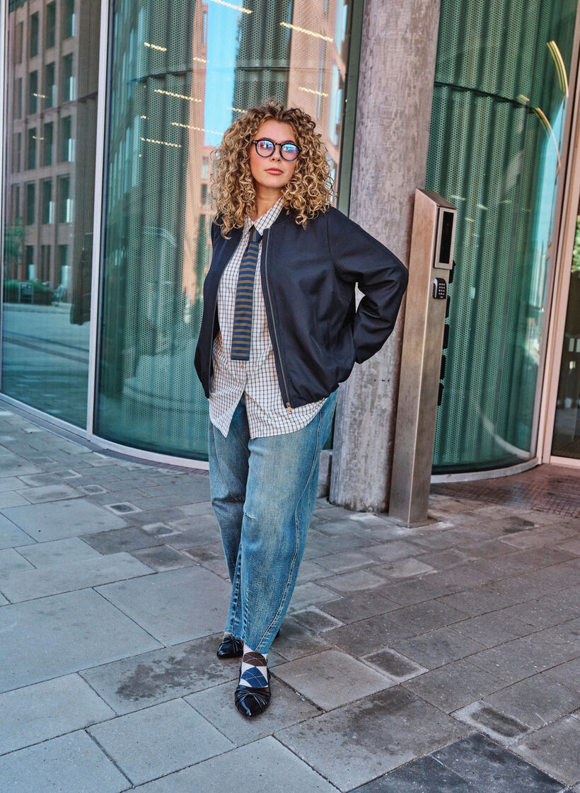 Barrel-fit jeans met een distressed wash, Blauw, Image