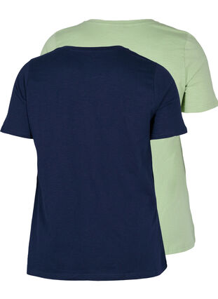 Set van 2 katoenen t-shirts met korte mouwen, Navy B/Reseda, Packshot image number 1
