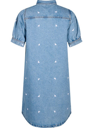 Denim jurk met geborduurde harten, Light blue denim, Packshot image number 1