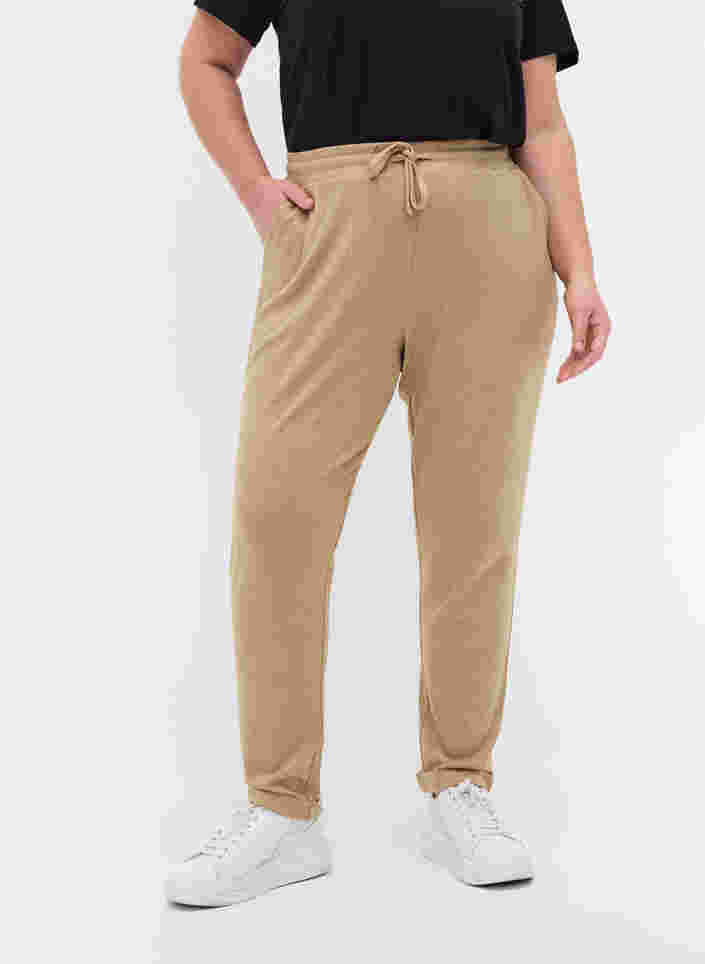 Pantalon chiné avec cordon de serrage et poches, Beige Melange, Model image number 2