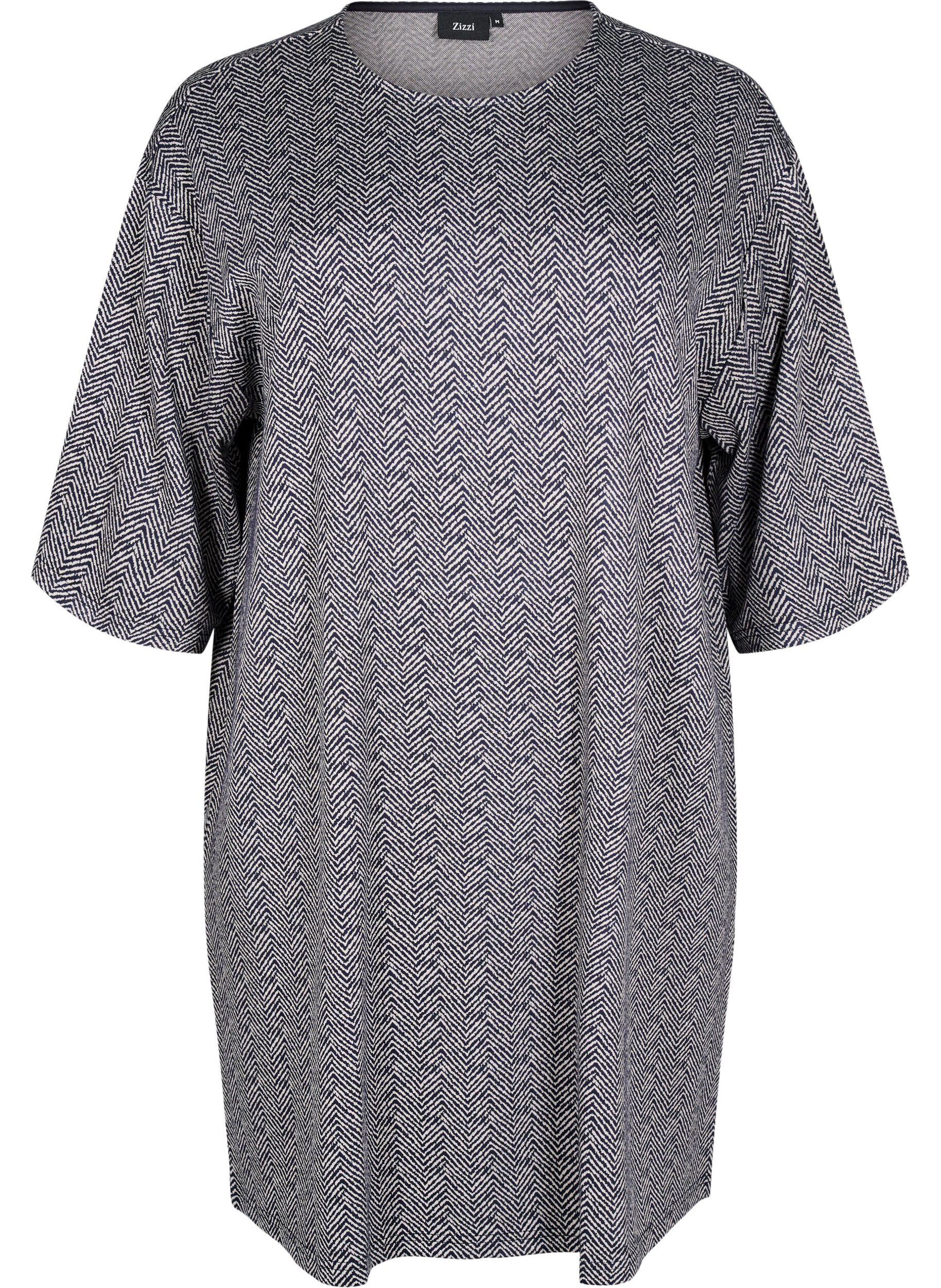 ZizziJurk met patroon en 3/4 mouwen, Blauw, Packshot image number 0