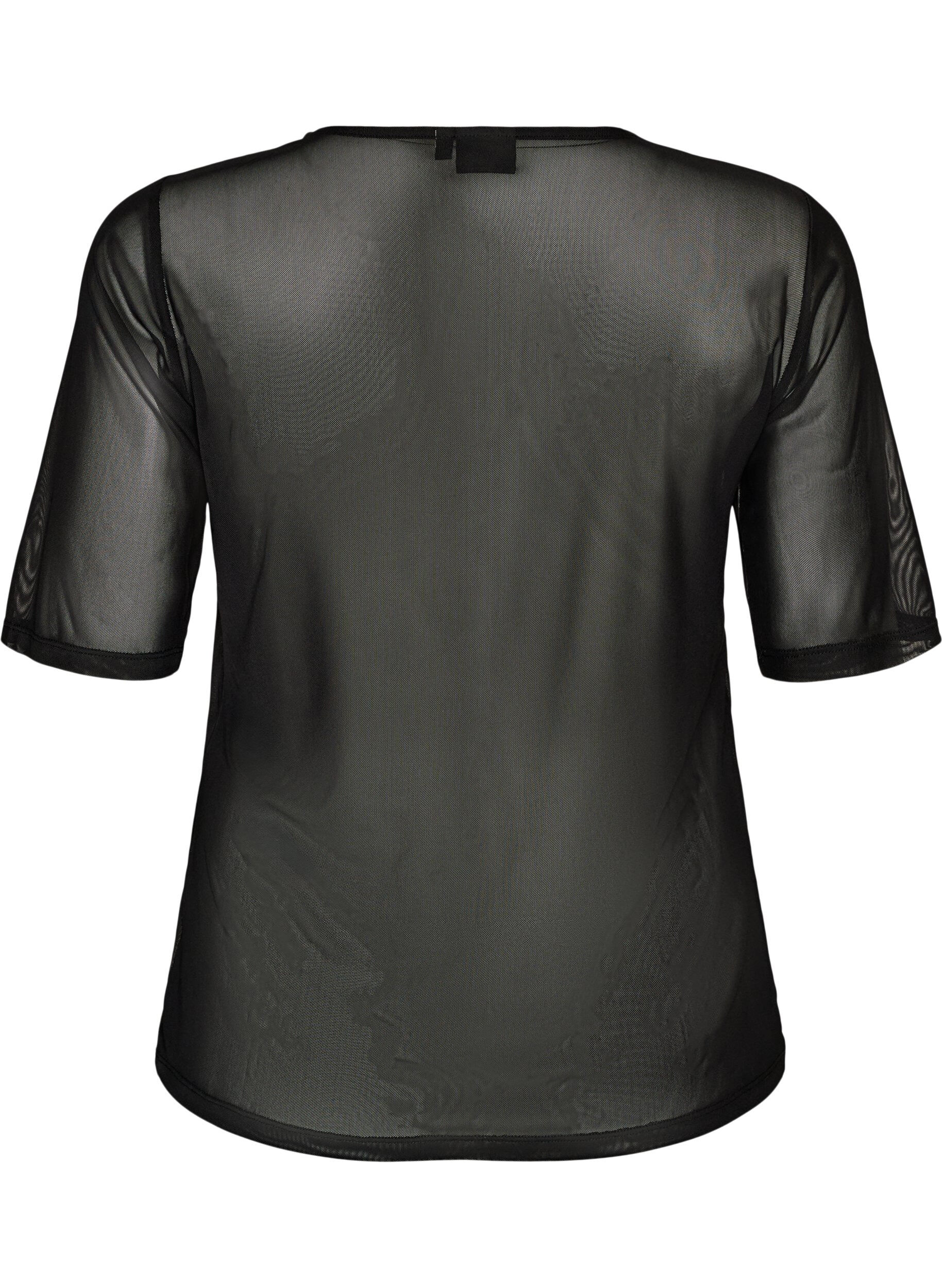 ZizziTop en maille avec manches courtes et col rond, Noir, Packshot image number 1