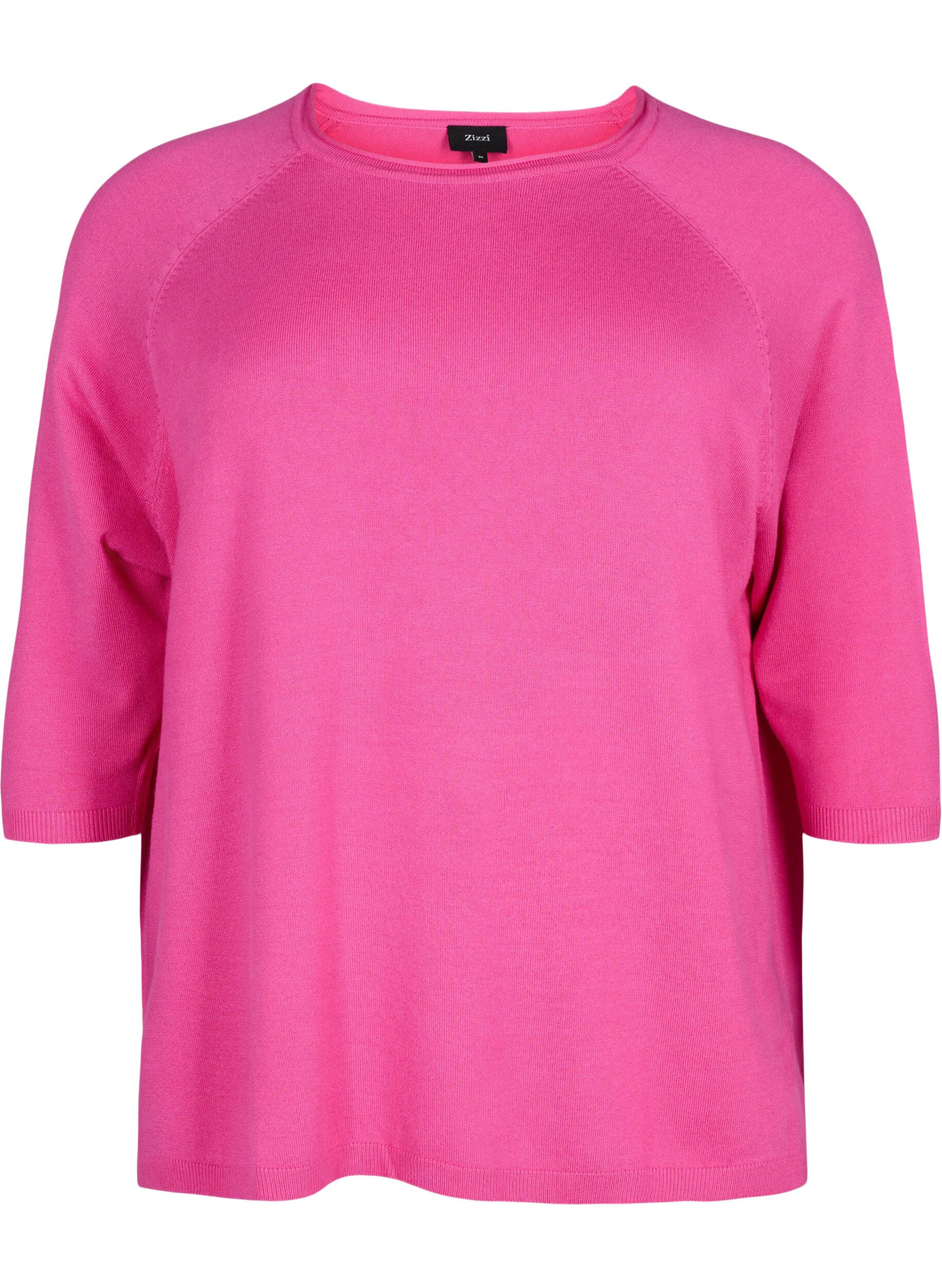 ZizziGebreide blouse van viscose met 3/4 mouwen, Raspberry Rose, Packshot image number 0