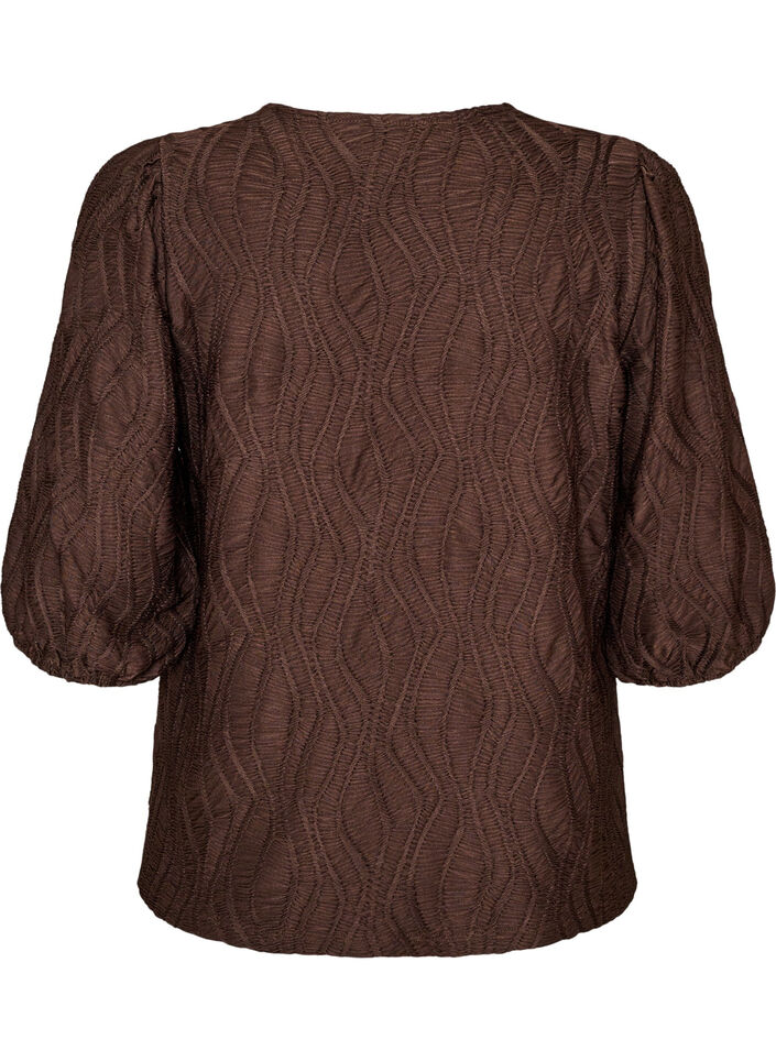 Chemisier avec texture et manches 3/4, Marron, Packshot image number 1