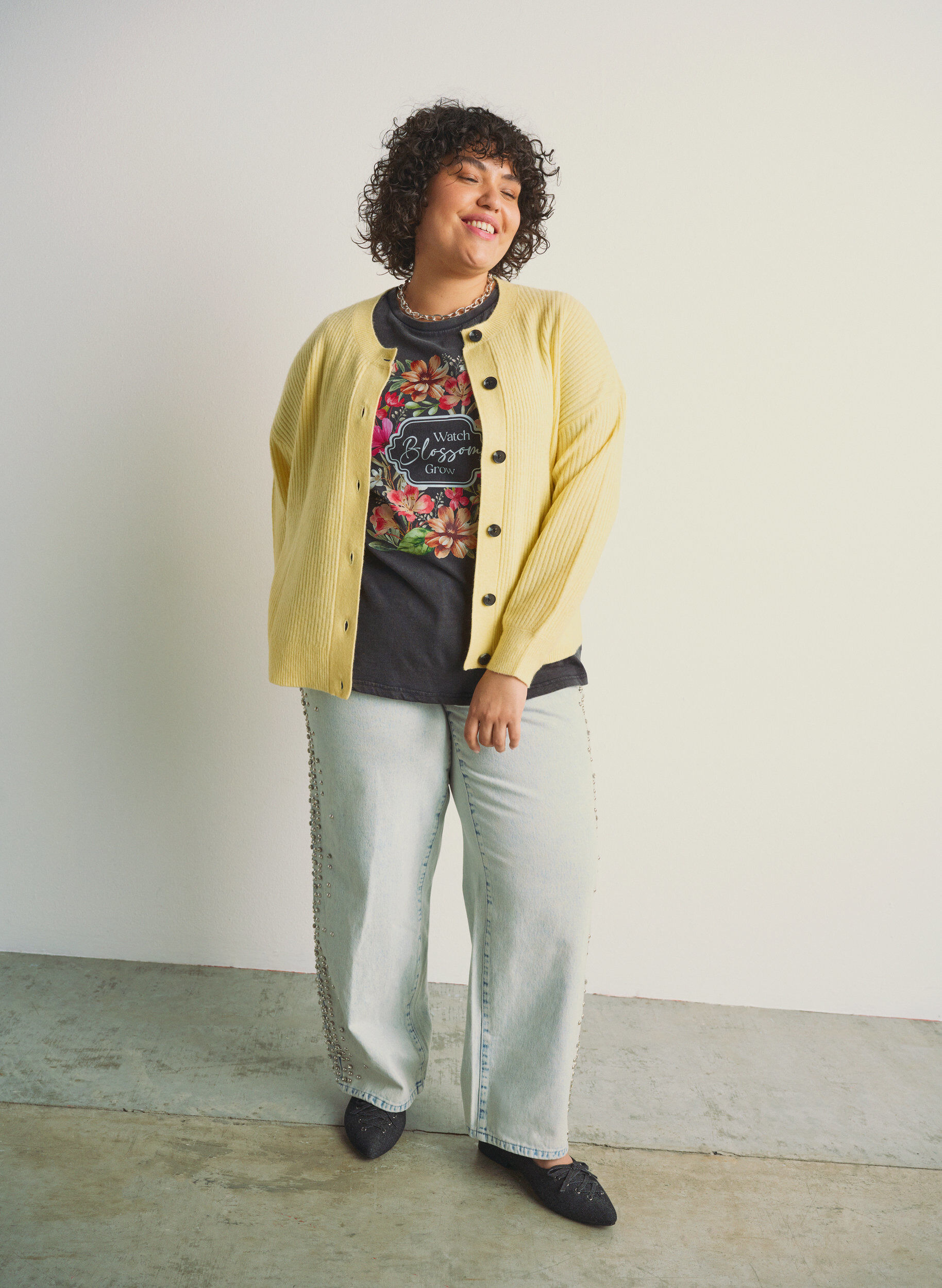 Zizzi Cardigan en tricot c&ocirc;tel&eacute; avec boutons, Jaune clair, Image image number 0