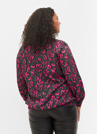 Viscose blouse met lange mouwen en smock, Deep Forest AOP, Model image number 1