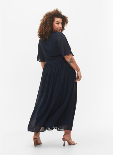 Maxi jurk met drapering en korte mouwen, Total Eclipse, Model image number 1