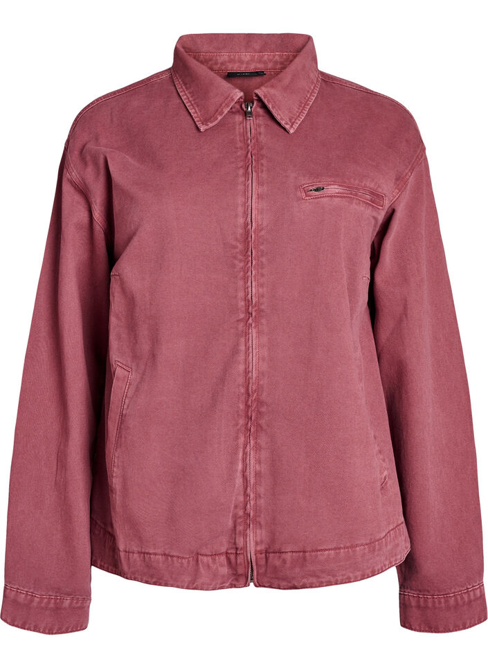 Veste en denim coloré avec fermeture zippée, Rose poudrée, Packshot image number 0
