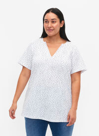 Katoenen t-shirt met stippen en V-hals, B.White/Black Dot, Model