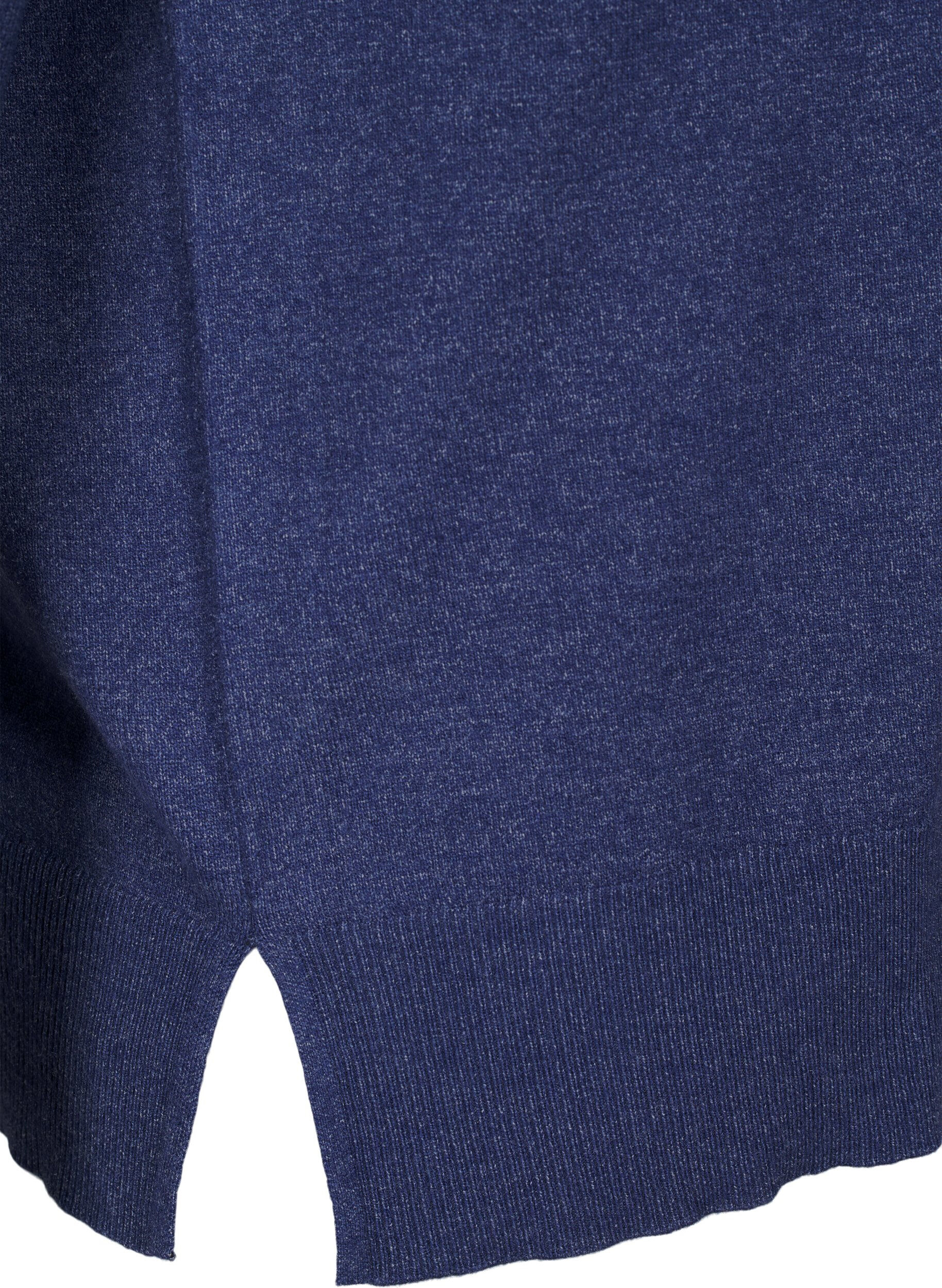 ZizziGebreide blouse met lange mouwen en een spleet, Blauw, Packshot image number 3