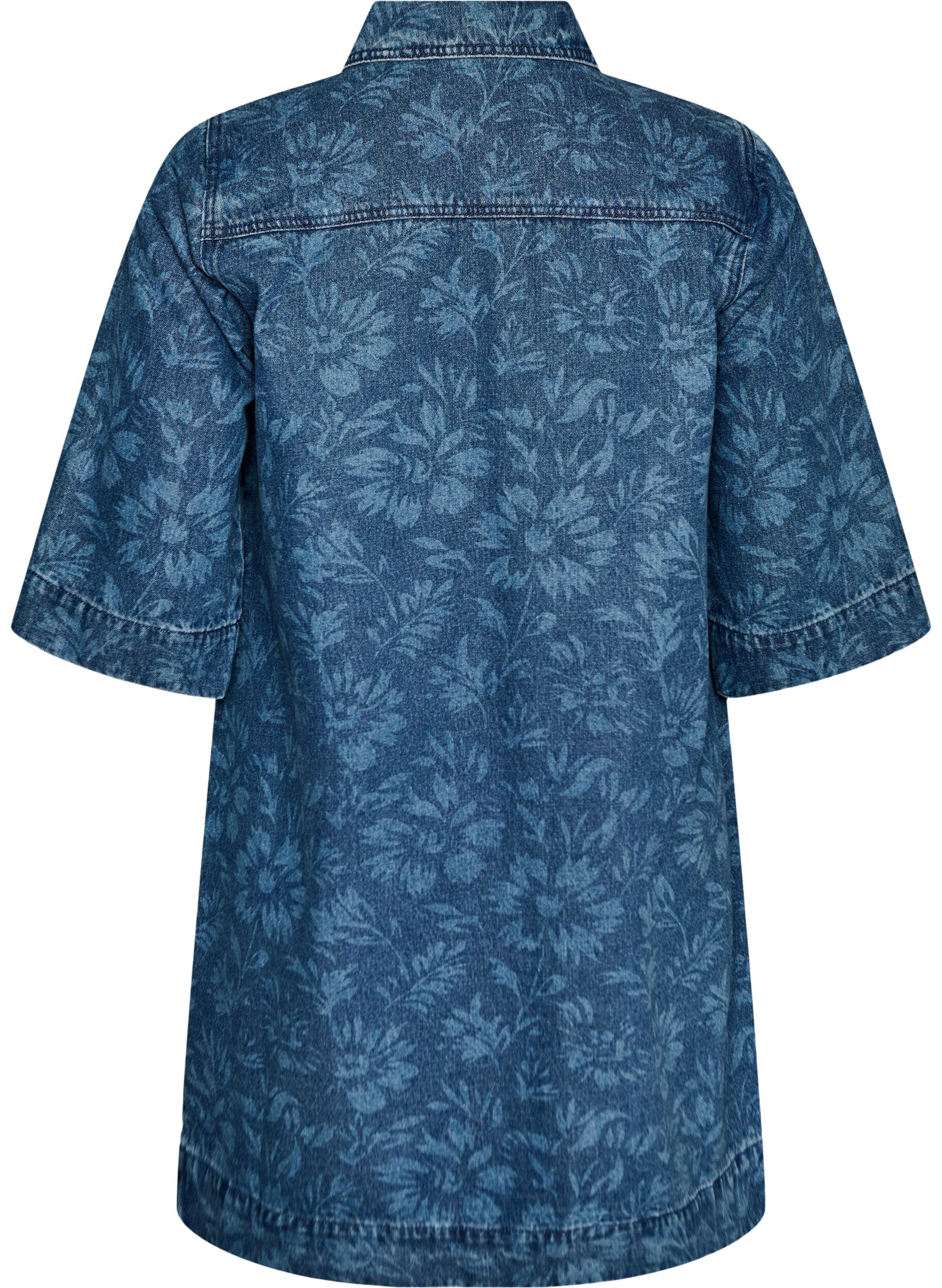 ZizziDenimjurk met bloemenprint en borstzakken, Blauw, Packshot image number 1