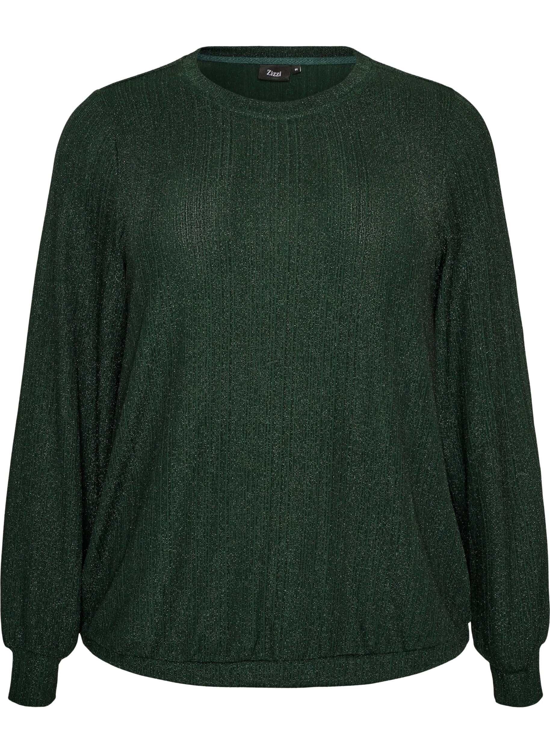 ZizziBlouse avec texture verticale et fils scintillants, Vert, Packshot image number 0