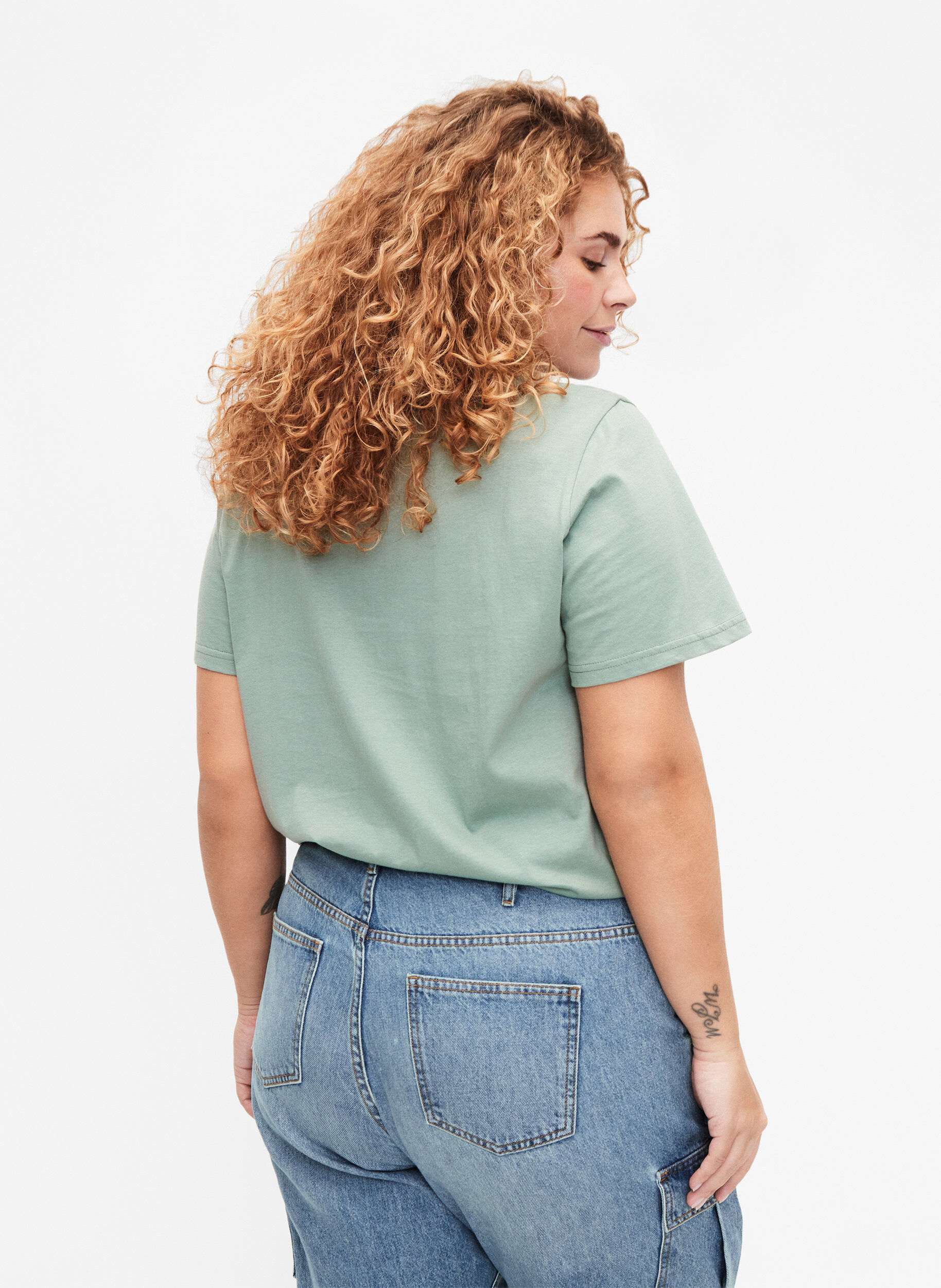 ZizziKatoenen t-shirt met korte mouwen en elastische rand, Chinois G. W. Live, Model image number 1