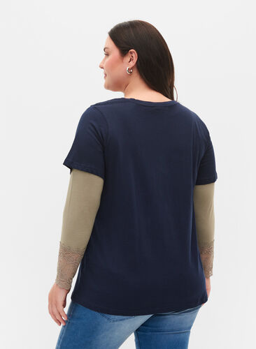 T-shirt en coton avec texte imprimé, Navy Blazer, Model image number 1