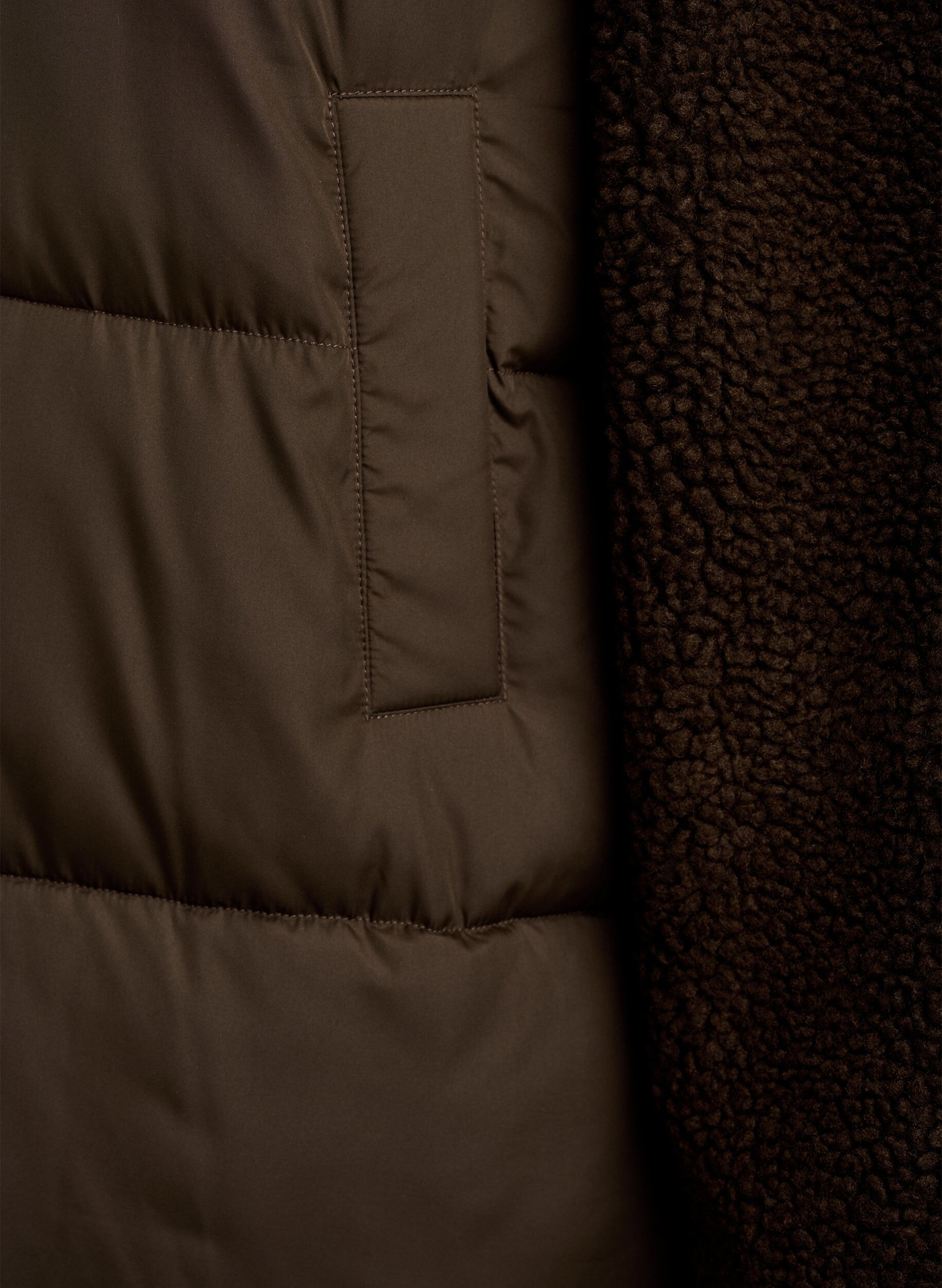 ZizziDoudoune mi-longue avec polaire teddy, Marron, Packshot image number 3